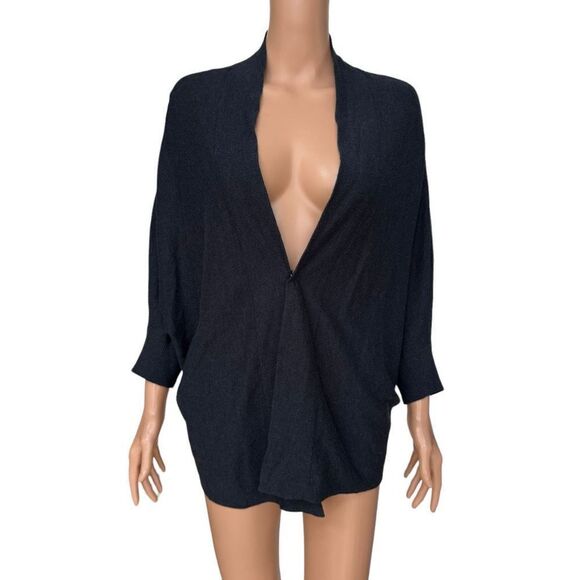 Ann Taylor navy blue cotton blend slouchy fit open front cardigan size S - Picture 1 of 8